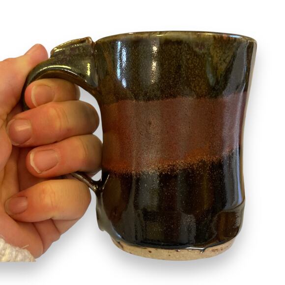 Pair of Unique Handmade Brown Maroon Iridescent Glazed Coffee Tea Mugs Crunchy - Picture 12 of 16